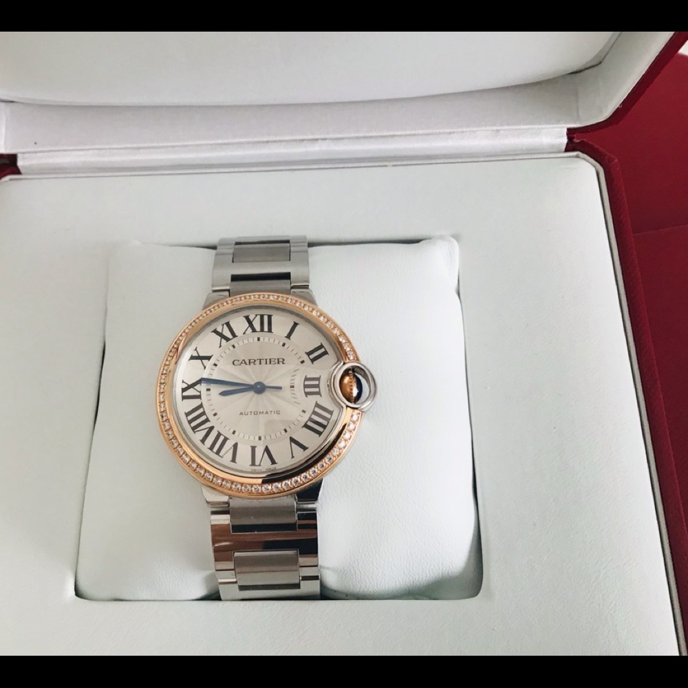 Cartier Ballon Bleu Wrist Watch SS-18k Rose Gold Diamond Bezel 36mm WE902081 NWB - Picture 13 of 15
